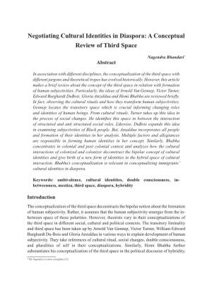 Negotiating Cultural Identities in Diaspora: a Conceptual Review of Third Space