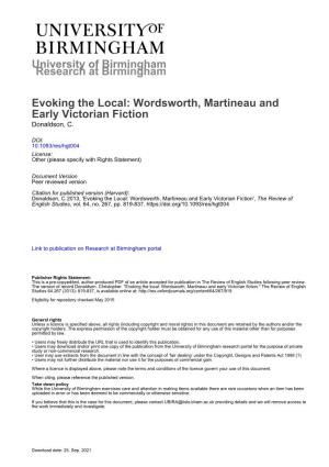 Evoking the Local: Wordsworth, Martineau and Early Victorian Fiction Donaldson, C