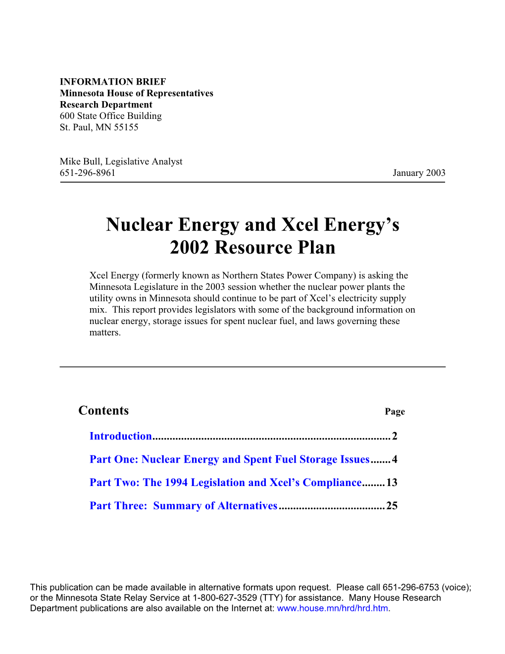 Nuclear Energy and Xcel Energy's 2002 Resource Plan