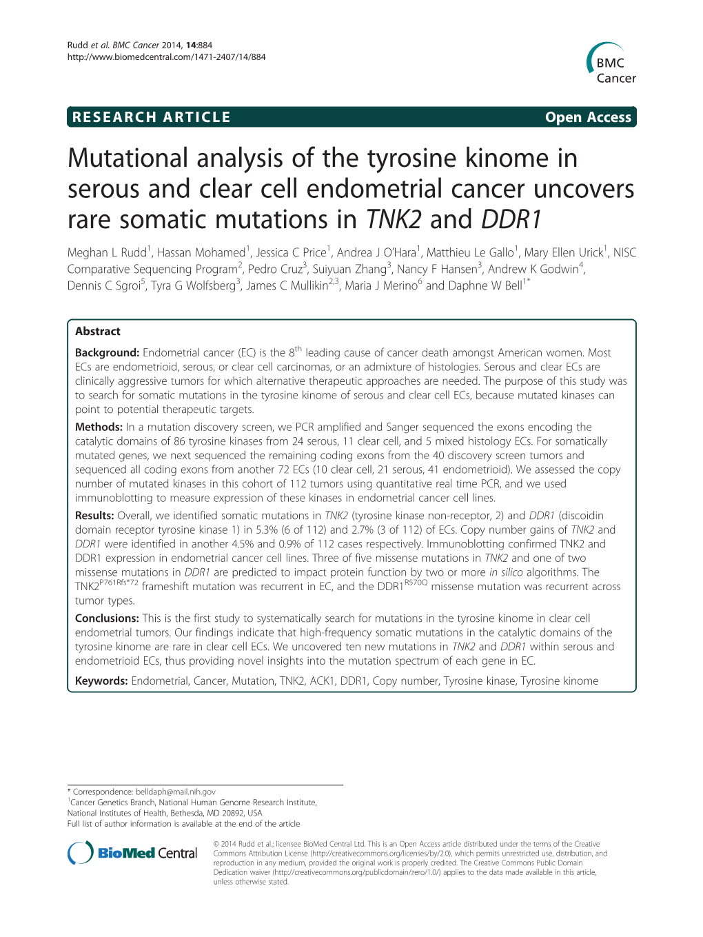 Mutational Analysis of the Tyrosine Kinome in Serous and Clear Cell