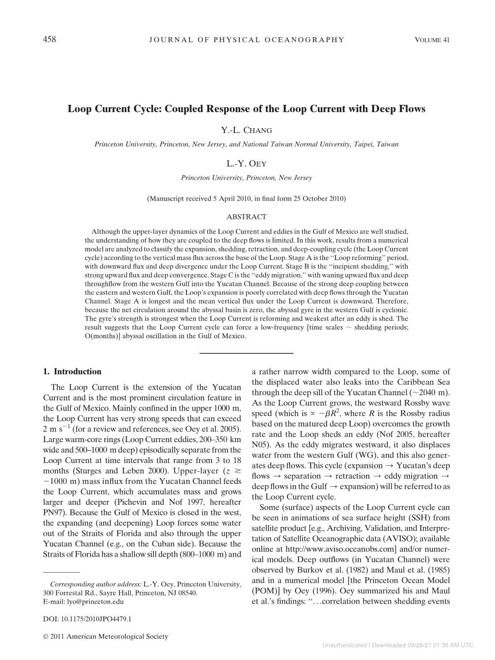 Coupled Response of the Loop Current with Deep Flows