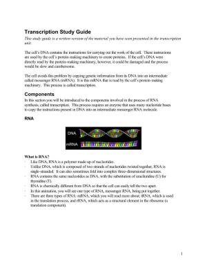 Transcription Study Guide This Study Guide Is a Written Version of the Material You Have Seen Presented in the Transcription Unit