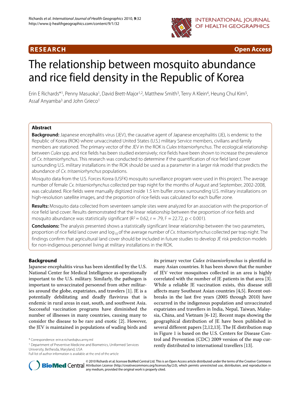 The Relationship Between Mosquito Abundance and Rice Field Density In