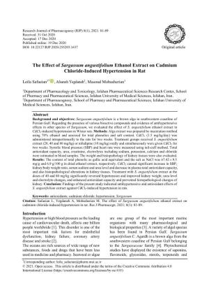 The Effect of Sargassum Angustifolium Ethanol Extract on Cadmium Chloride-Induced Hypertension in Rat
