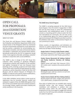 Open Call for Proposals: 2019 Exhibition Venue Grants