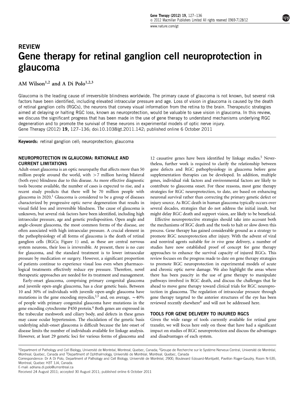 Gene Therapy For Retinal Ganglion Cell Neuroprotection In Glaucoma ...