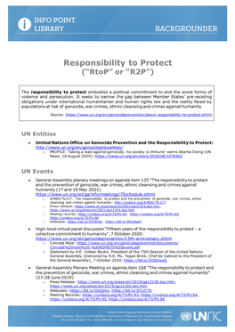 Responsibility to Protect (“Rtop” Or “R2P”)