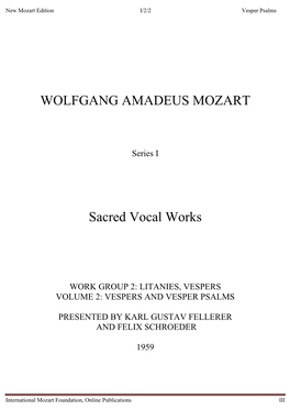 WOLFGANG AMADEUS MOZART Sacred Vocal Works