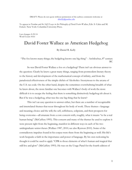 David Foster Wallace As American Hedgehog
