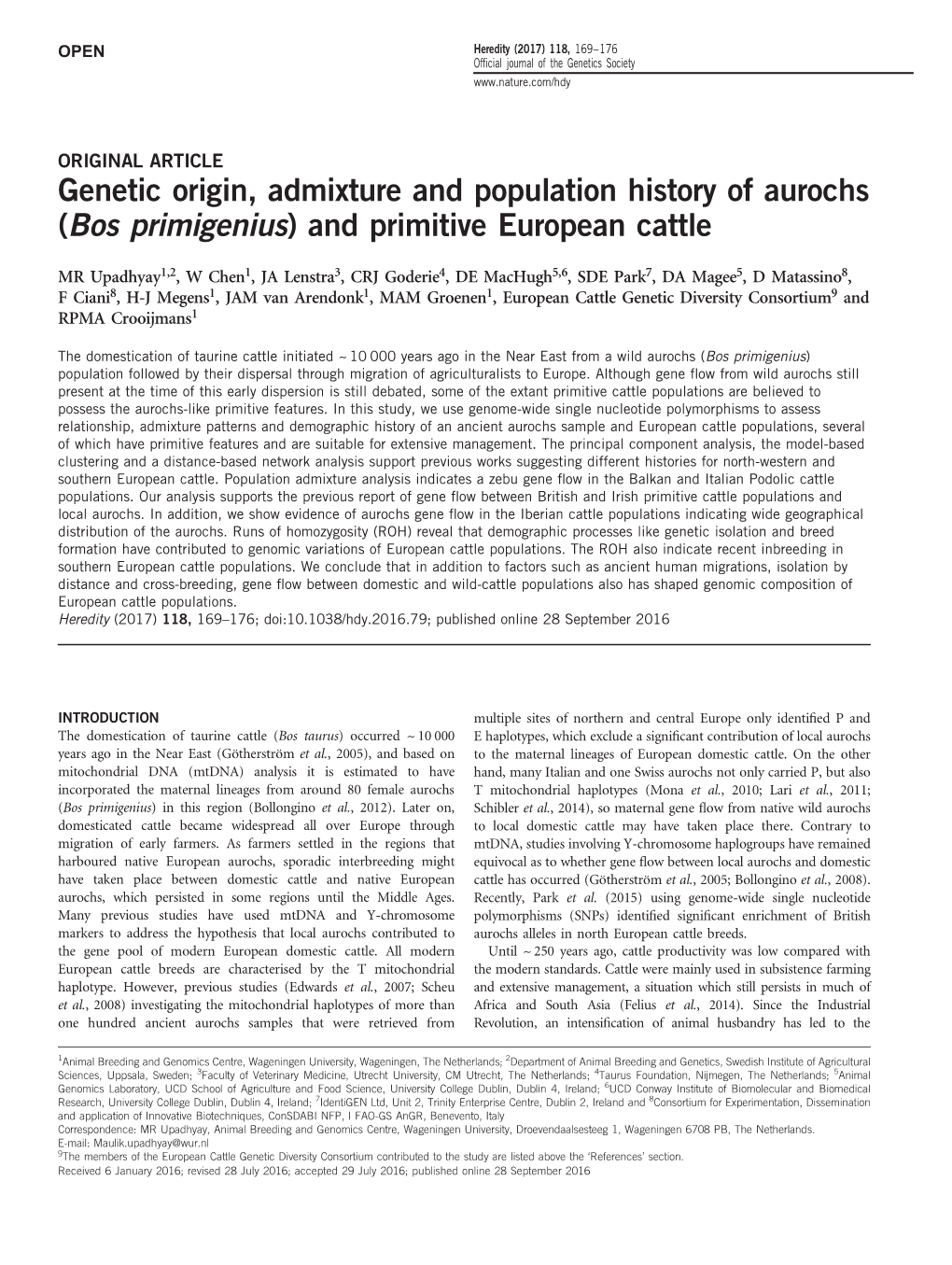 Genetic Origin, Admixture and Population History of Aurochs (Bosprimigenius) and Primitive European Cattle