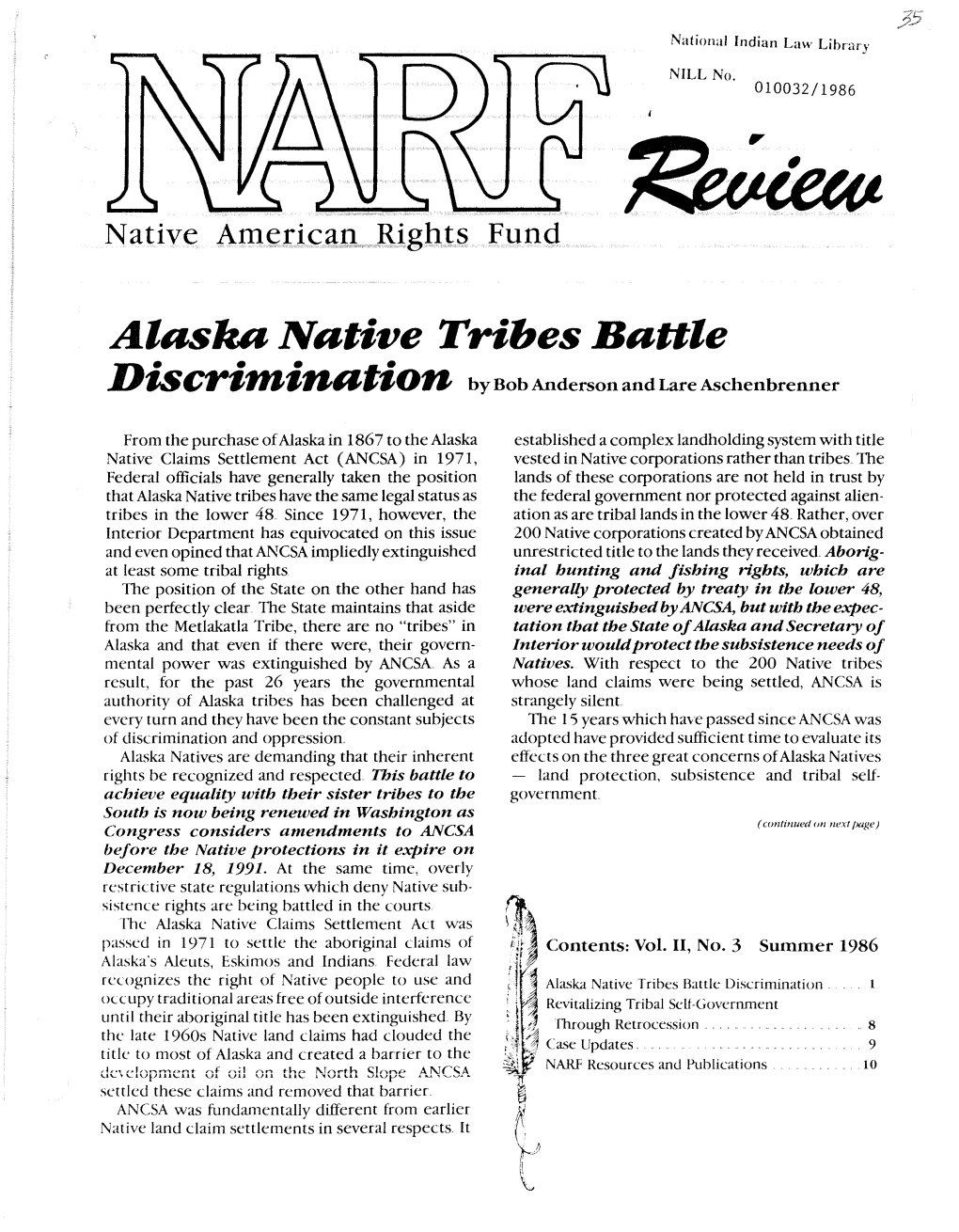 Alaska Native Tribes Battle Discri'ifi"Nat,On··· · Bybobanderson and Lare Aschenbrenner