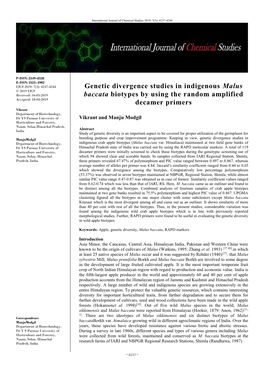 Genetic Divergence Studies in Indigenous Malus Baccata Biotypes