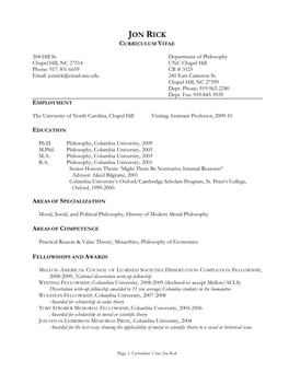 Jon Rick Curriculum Vitae