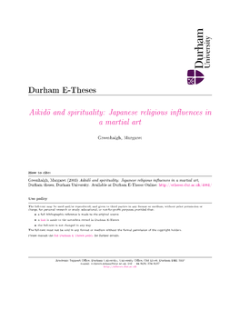 Aikido and Spirituality: Japanese Religious In˛Fluences in a Martial