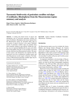 Taxonomic Biodiversity of Geniculate Coralline Red Algae (Corallinales, Rhodophyta) from the Macaronesian Region: Summary and Analysis