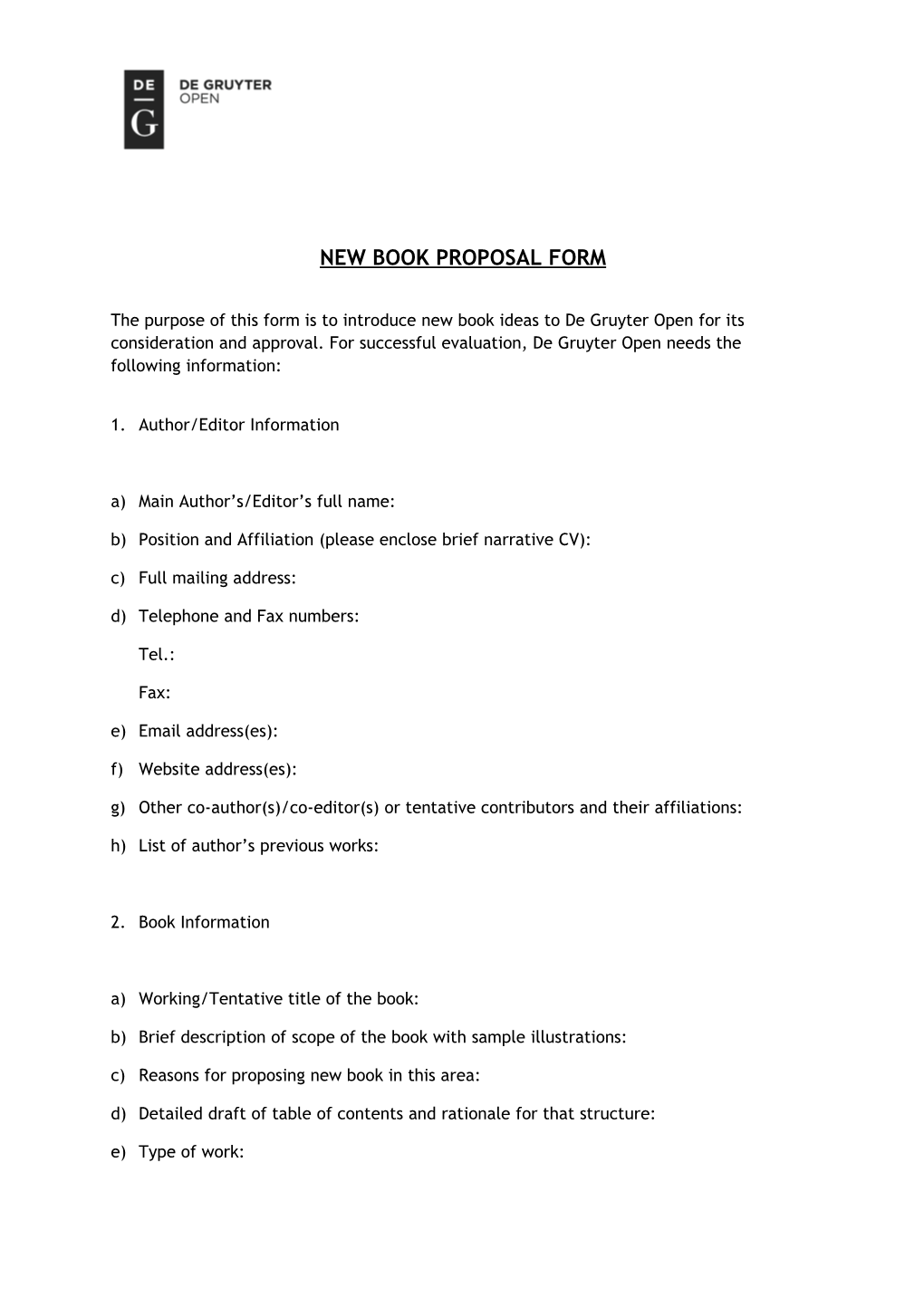 New Book Proposal Form