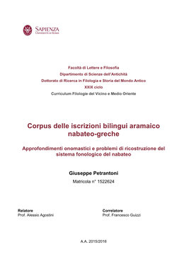 Corpus Delle Iscrizioni Bilingui Aramaico Nabateo-Greche