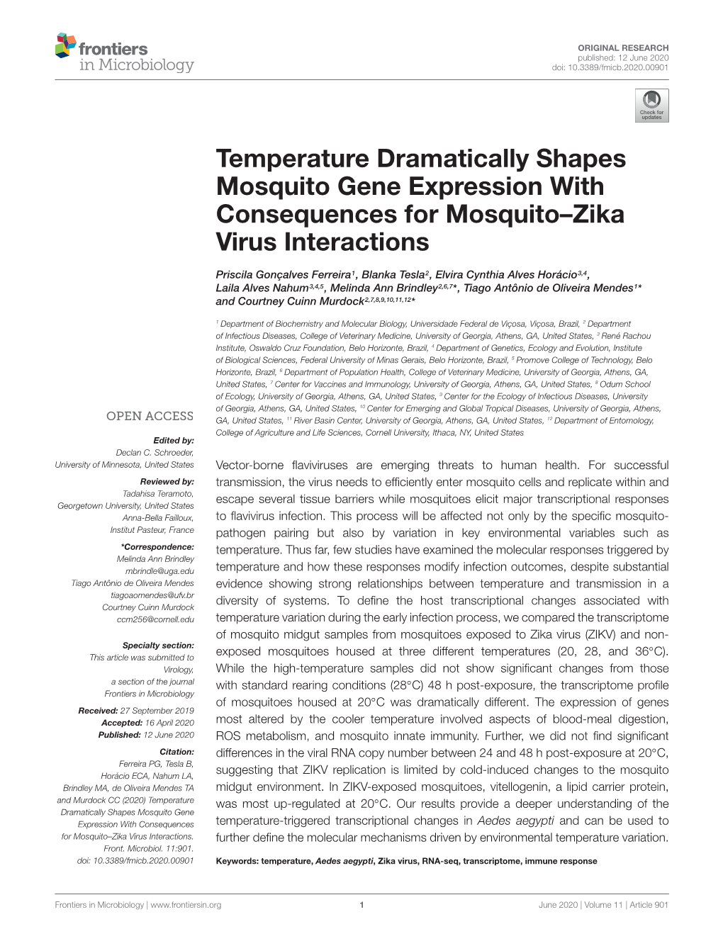 Temperature Dramatically Shapes Mosquito Gene Expression with Consequences for Mosquito–Zika Virus Interactions
