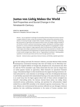 Justus Von Liebig Makes the World Soil Properties and Social Change in the Nineteenth Century