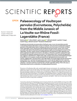 Palaeoecology of Voulteryon Parvulus (Eucrustacea, Polychelida) From