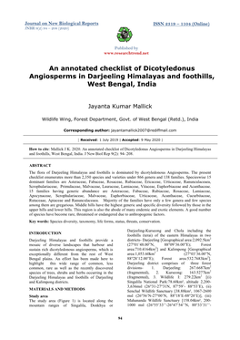 An Annotated Checklist of Dicotyledonus Angiosperms in Darjeeling Himalayas and Foothills, West Bengal, India