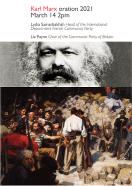 Karl Marx Oration 2021 March 14 2Pm