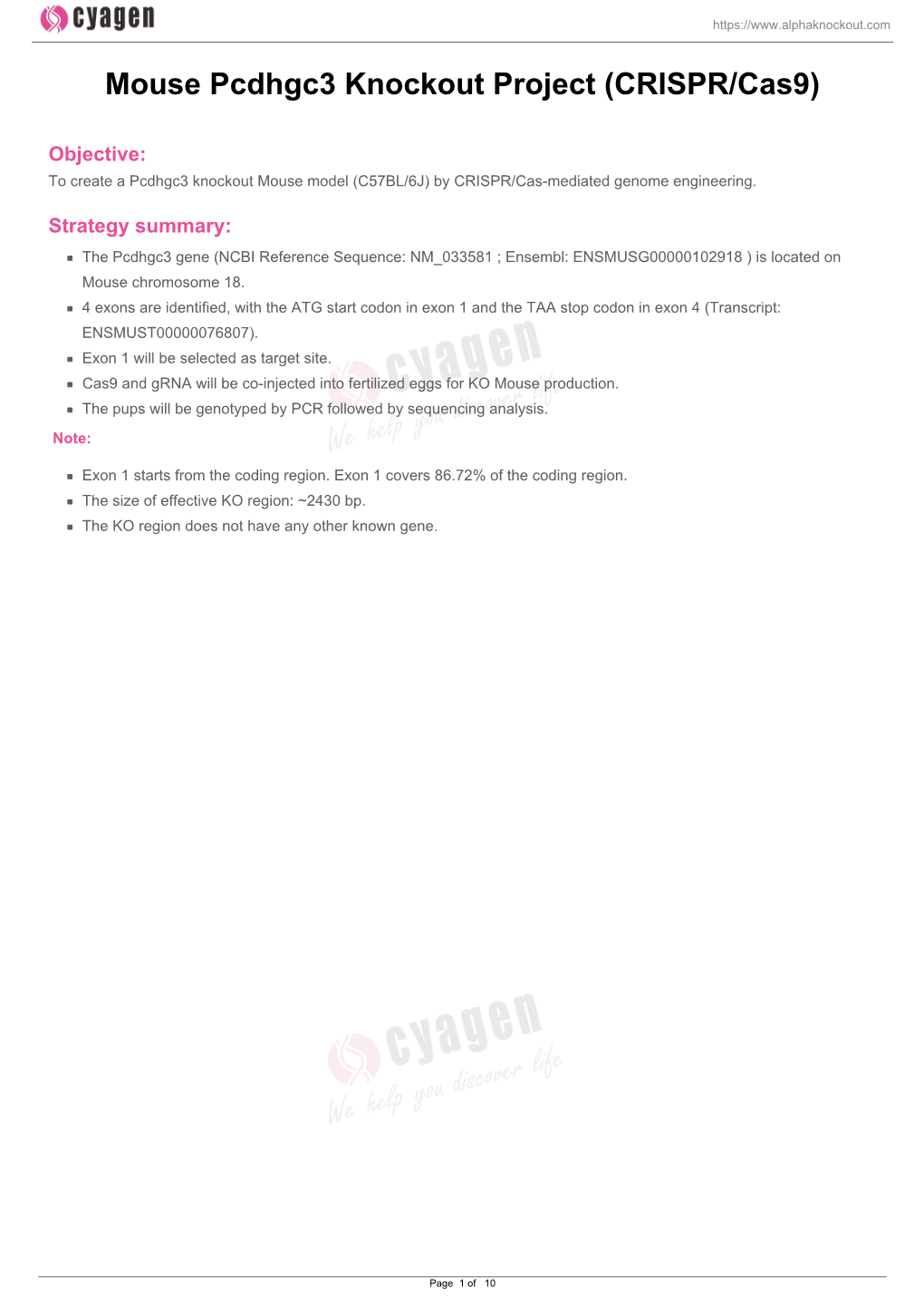 Mouse Pcdhgc3 Knockout Project (CRISPR/Cas9)