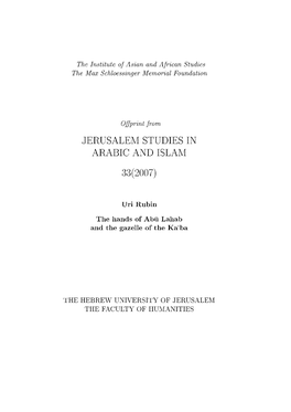 Jerusalem Studies in Arabic and Islam 33(2007)