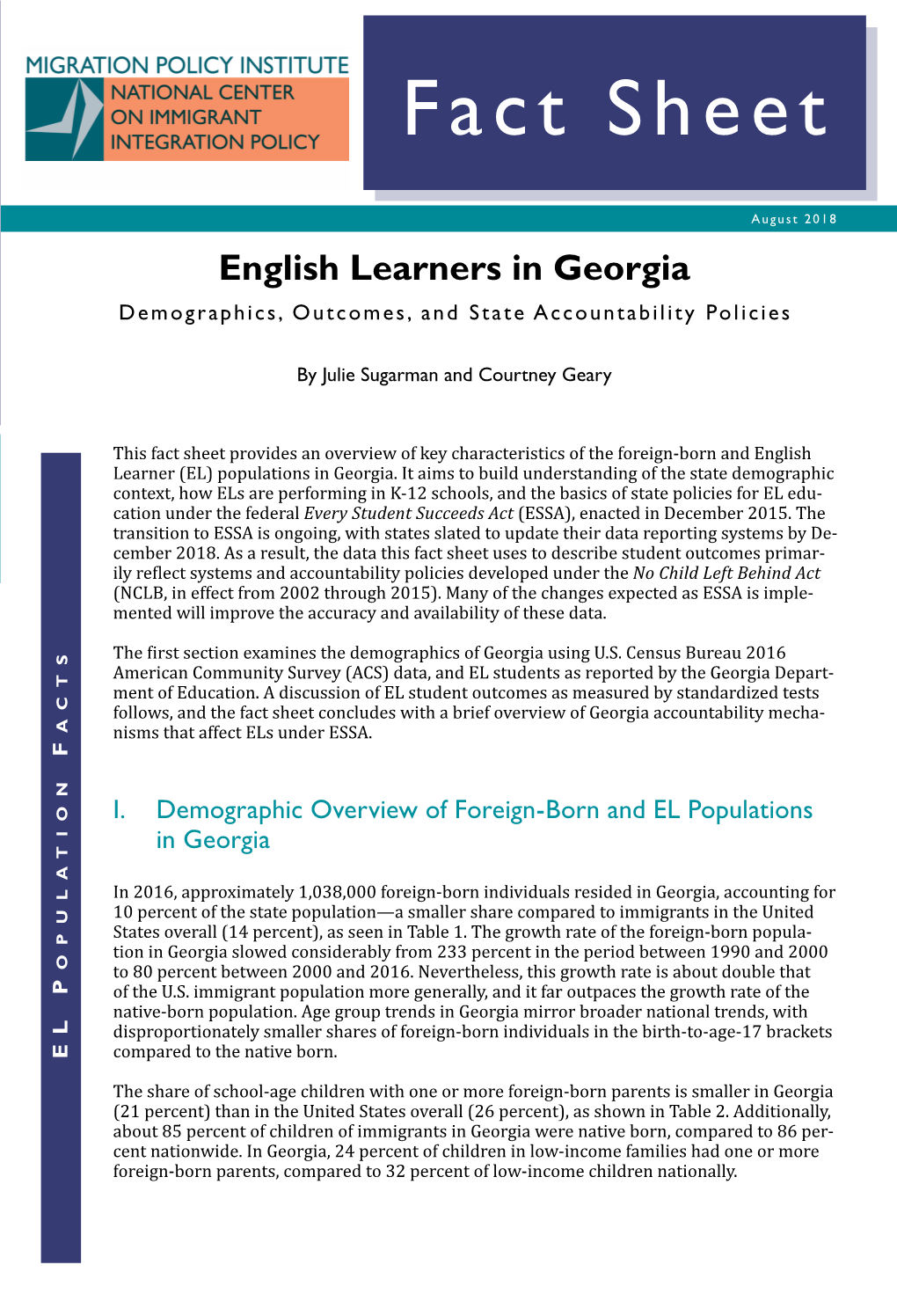English Learners in Georgia Demographics, Outcomes, and State Accountability Policies
