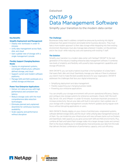 ONTAP 9 Data Management Software Simplify Your Transition to the Modern Data Center