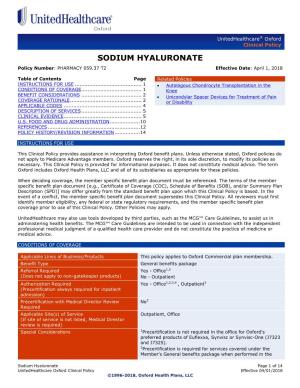 SODIUM HYALURONATE Policy Number: PHARMACY 059.37 T2 Effective Date: April 1, 2018