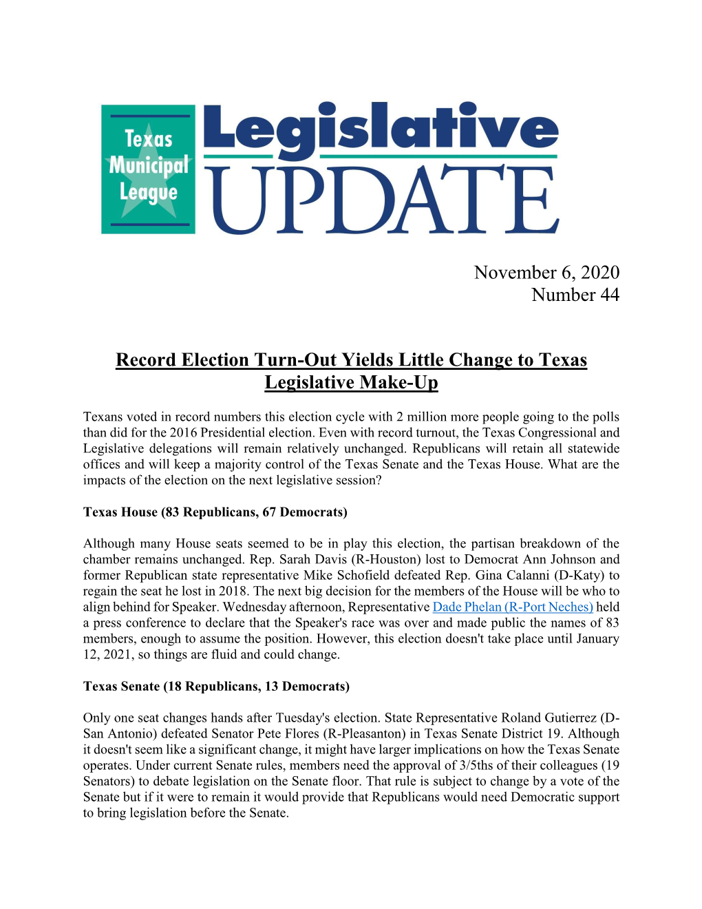 TML Legislative Update Number 44