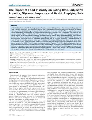 The Impact of Food Viscosity on Eating Rate, Subjective Appetite, Glycemic Response and Gastric Emptying Rate