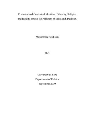 Ethnicity, Religion and Identity Among the Pakhtuns of Malakand, Pakistan