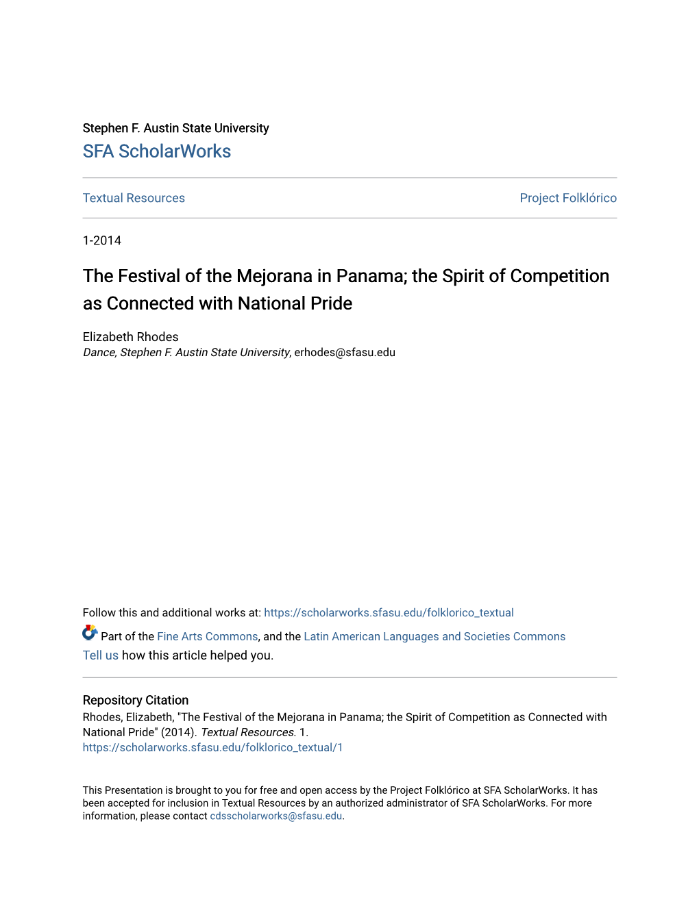 The Festival of the Mejorana in Panama; the Spirit of Competition As Connected with National Pride