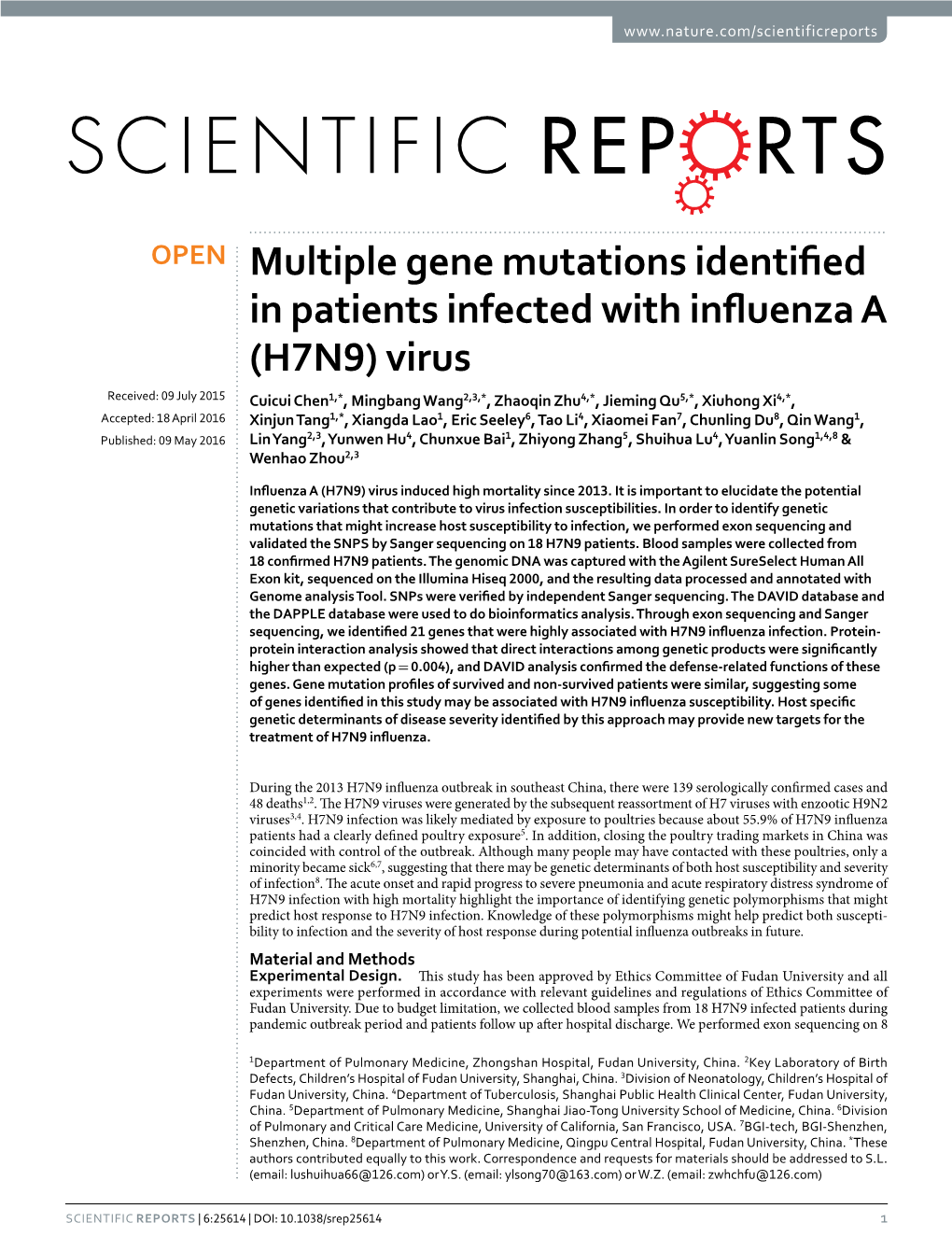 Multiple Gene Mutations Identified in Patients Infected with Influenza A