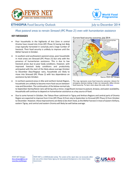 ETHIOPIA Food Security Outlook July to December 2014 Most Pastoral Areas to Remain Stressed