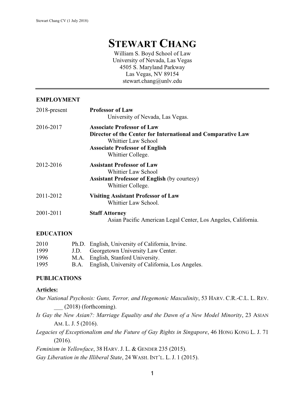 Stewart Chang CV (1 July 2018)