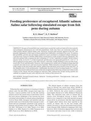 Feeding Preference of Recaptured Atlantic Salmon Salmo Salar Following Simulated Escape from Fish Pens During Autumn
