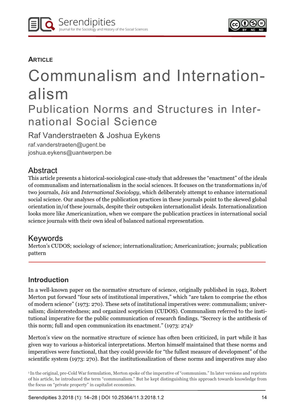 Communalism and Internationalism in the Social Sciences