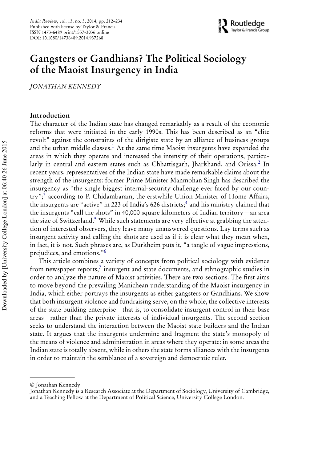 The Political Sociology of the Maoist Insurgency in India