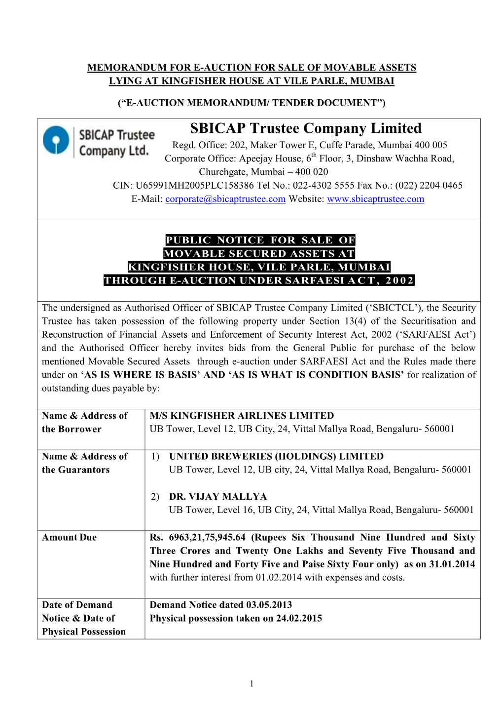 SBICAP Trustee Company Limited Regd