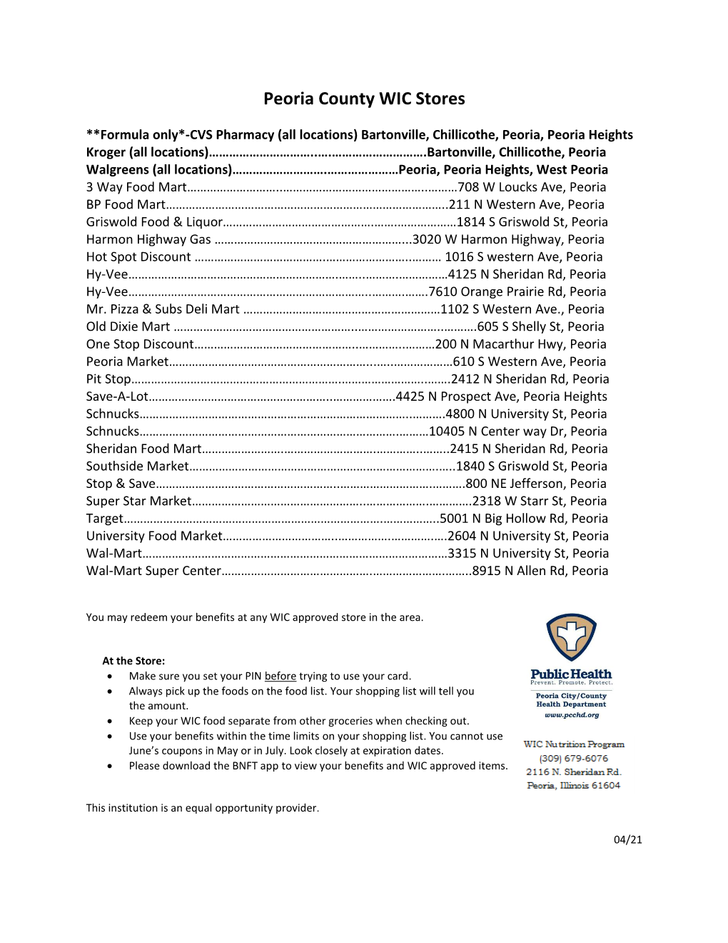 List of Peoria County WIC Stores (PDF)