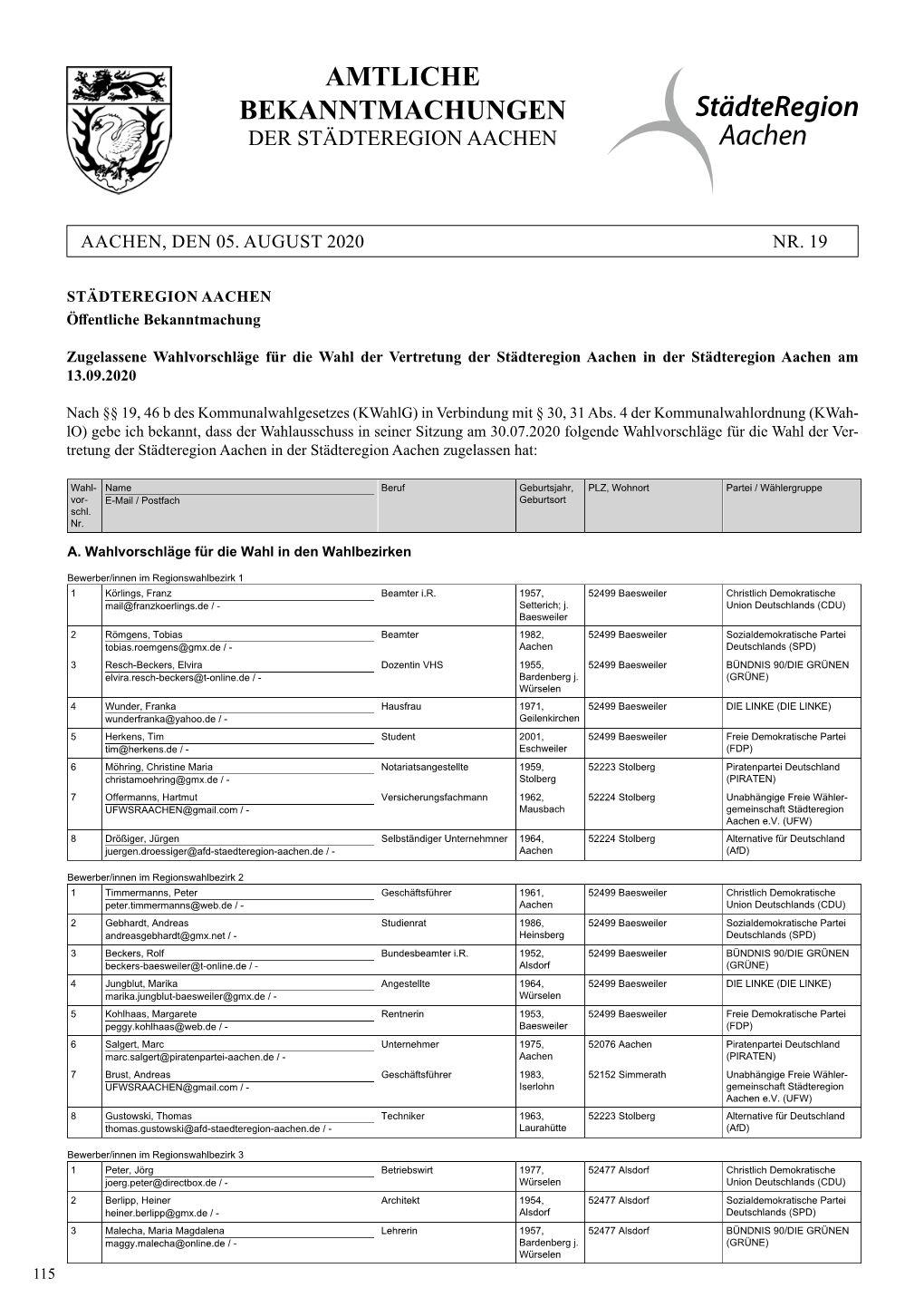 Amtliche Bekanntmachungen Der Städteregion Aachen