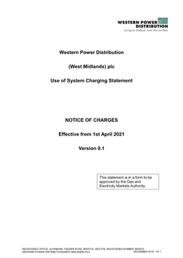 (West Midlands) Plc Use of System Charging Statement NOTICE OF