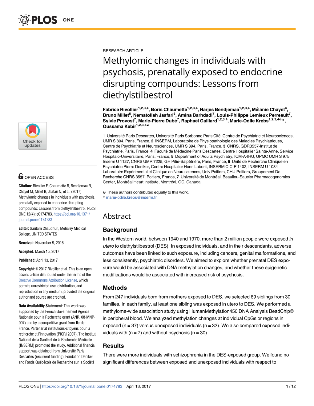 Methylomic Changes in Individuals with Psychosis, Prenatally Exposed to Endocrine Disrupting Compounds: Lessons from Diethylstilbestrol