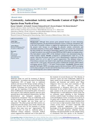 Cytotoxicity, Antioxidant Activity and Phenolic Content of Eight Fern