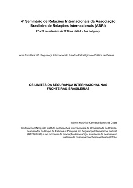 4º Seminário De Relações Internacionais Da Associação Brasileira De Relações Internacionais (ABRI)