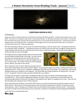 E-Nature Newsletter from Winding Trails - January 2016