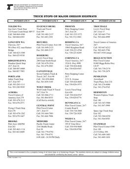 Truck Stops on Major Oregon Highways